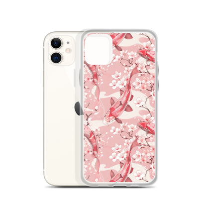 iPhone Case Pink Japanese Koi Fish and Cherry Blossoms
