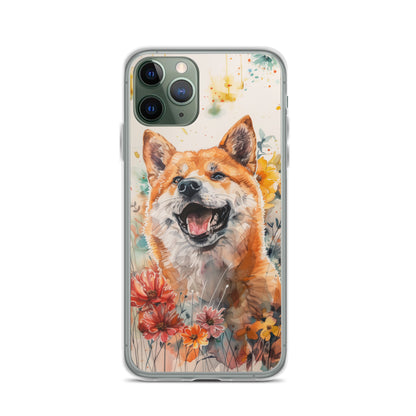 iPhone Case Colorful Watercolor Shiba Inu with Flowers