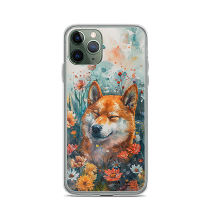 iPhone Case Watercolor Shiba Inu with Colorful Flowers