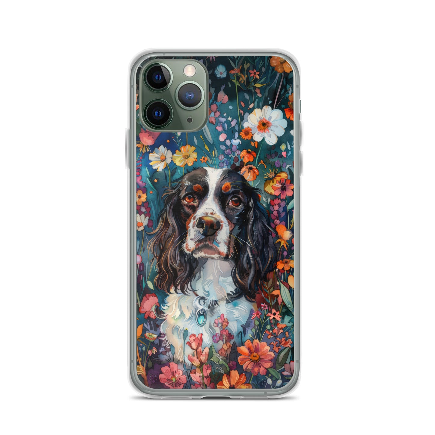 iPhone Case Watercolor English Springer Spaniel with Colorful Flowers
