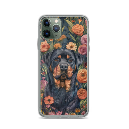 iPhone Case Watercolor Rottweiler with Colorful Flowers
