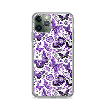 iPhone Case White and Purple Butterfly Paisley
