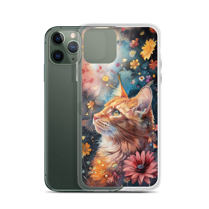 iPhone Case: Watercolor Orange Tabby Cat with Colorful Flowers