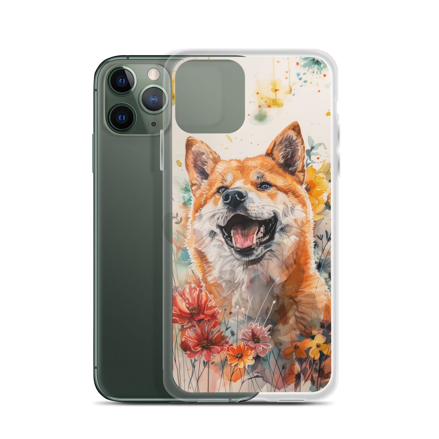 iPhone Case Colorful Watercolor Shiba Inu with Flowers