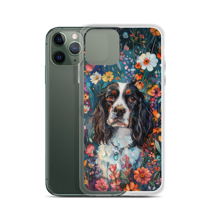 iPhone Case Watercolor English Springer Spaniel with Colorful Flowers