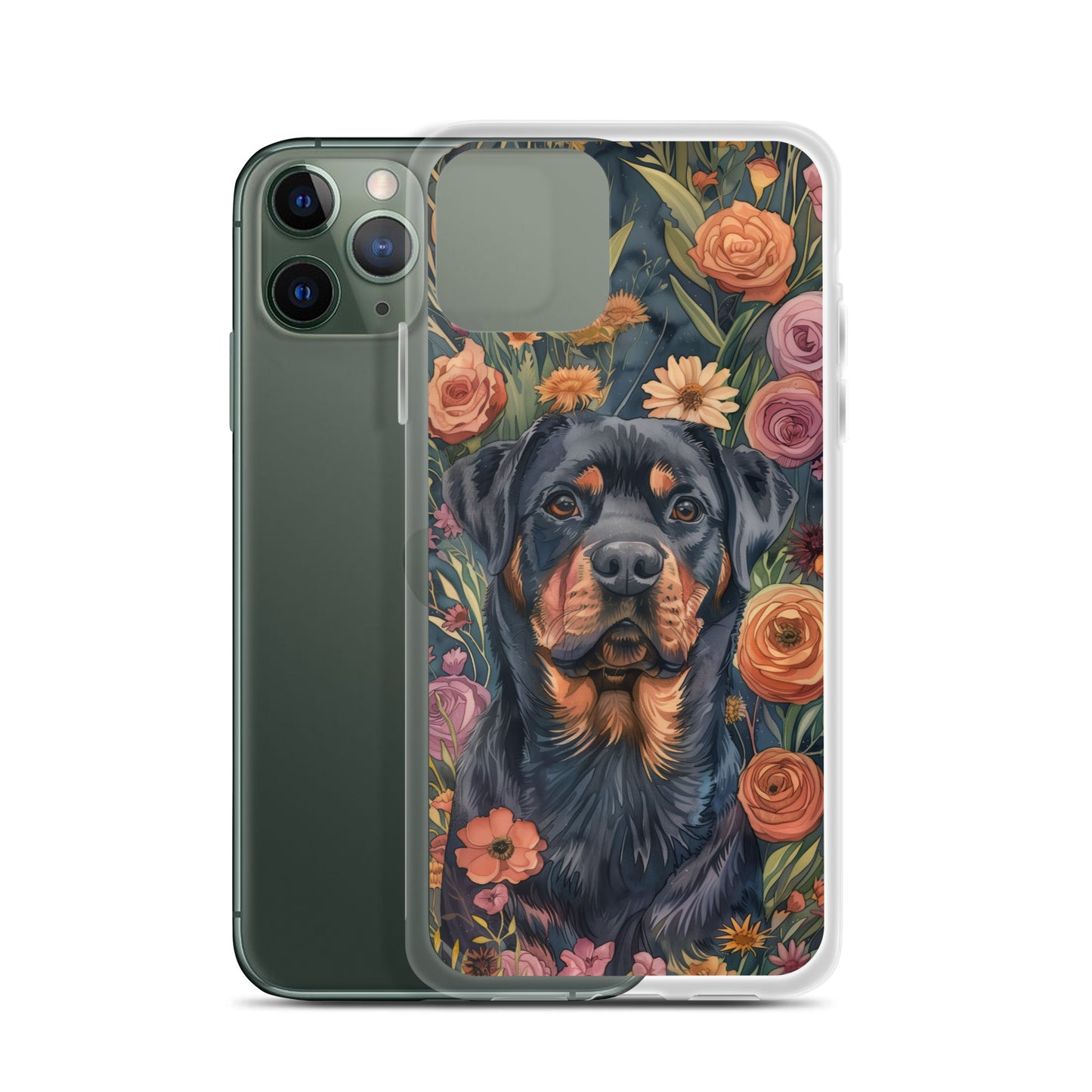 iPhone Case Watercolor Rottweiler with Colorful Flowers