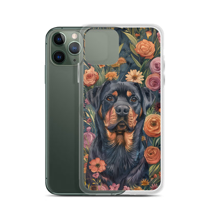 iPhone Case Watercolor Rottweiler with Colorful Flowers