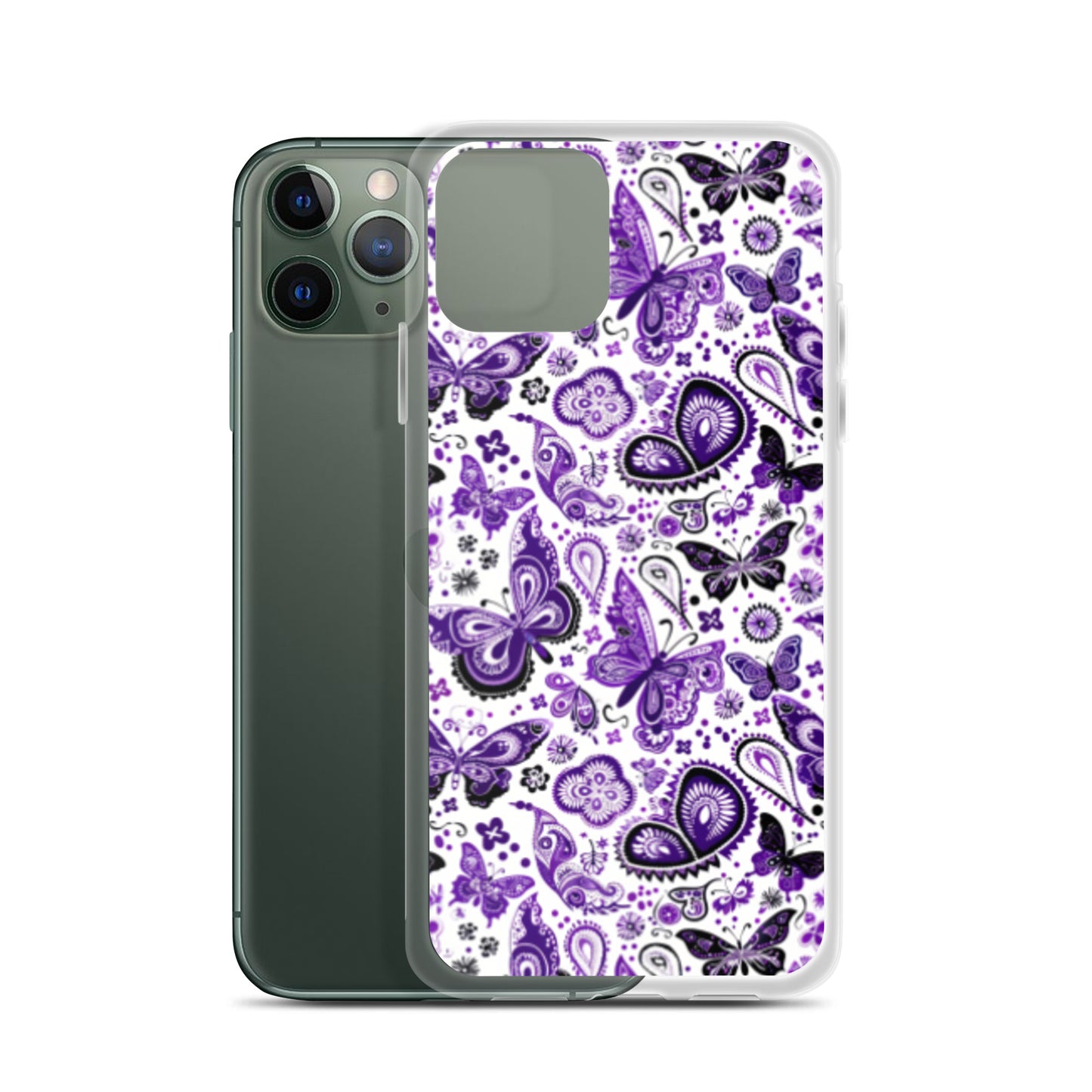 iPhone Case White and Purple Butterfly Paisley