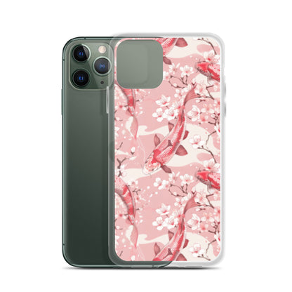 iPhone Case Pink Japanese Koi Fish and Cherry Blossoms