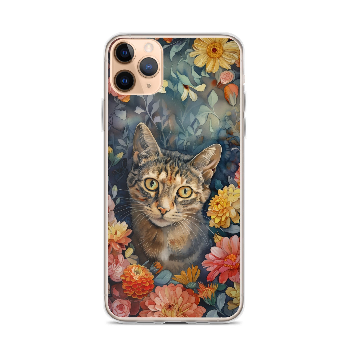 iPhone Case Watercolor Tabby Cat with Colorful Flowers