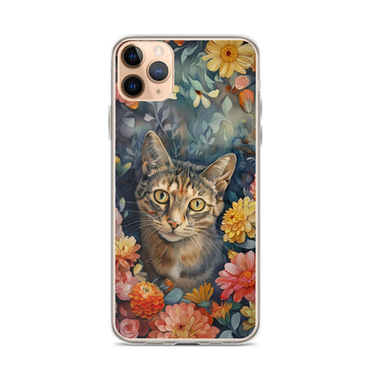 iPhone Case Watercolor Tabby Cat with Colorful Flowers