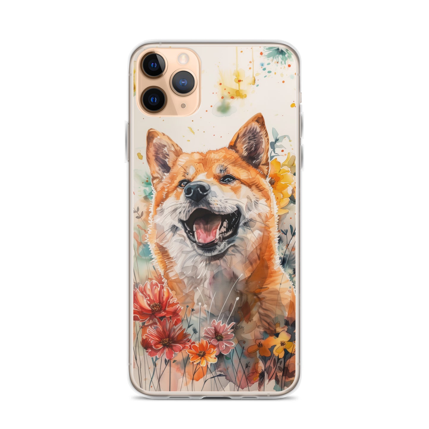 iPhone Case Colorful Watercolor Shiba Inu with Flowers
