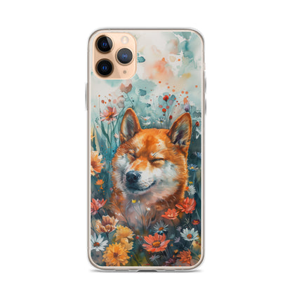 iPhone Case Watercolor Shiba Inu with Colorful Flowers