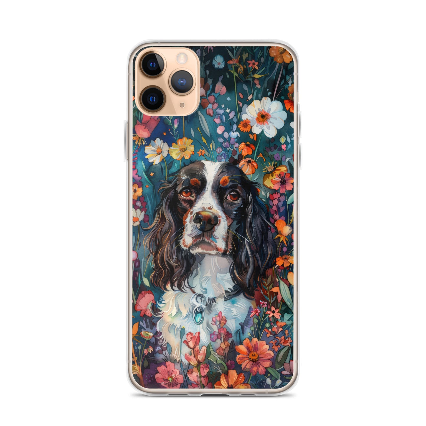 iPhone Case Watercolor English Springer Spaniel with Colorful Flowers