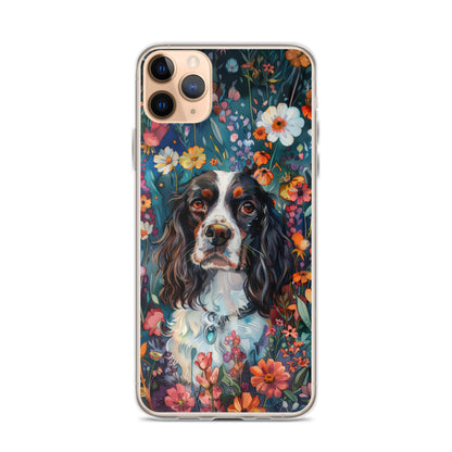 iPhone Case Watercolor English Springer Spaniel with Colorful Flowers