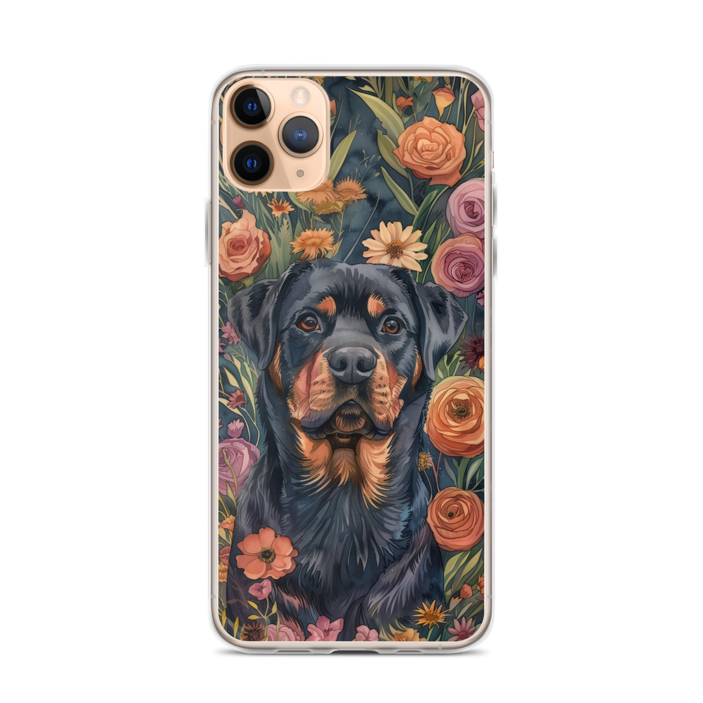 iPhone Case Watercolor Rottweiler with Colorful Flowers