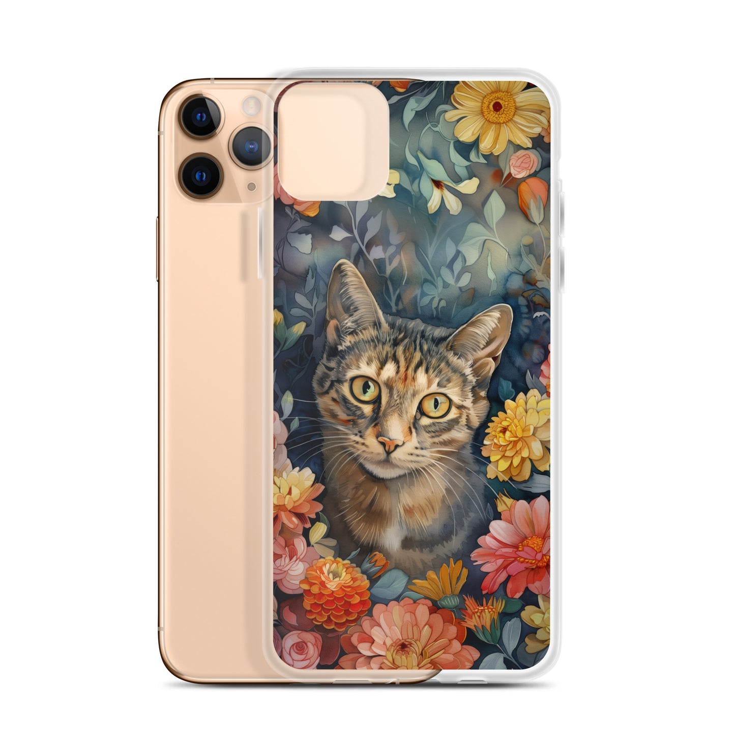 iPhone Case Watercolor Tabby Cat with Colorful Flowers