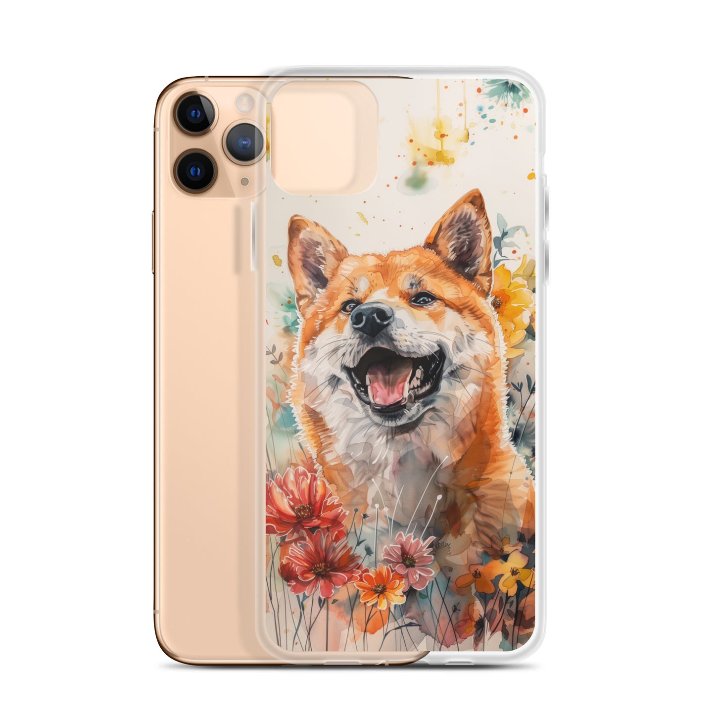 iPhone Case Colorful Watercolor Shiba Inu with Flowers