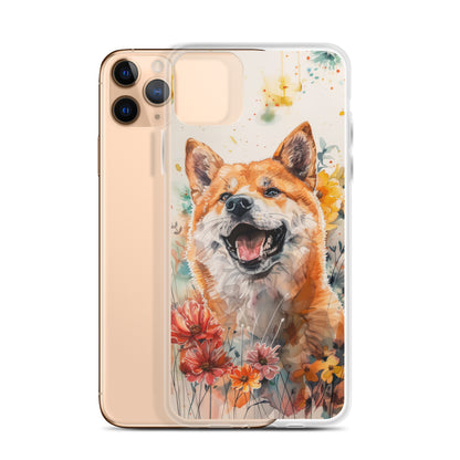 iPhone Case Colorful Watercolor Shiba Inu with Flowers