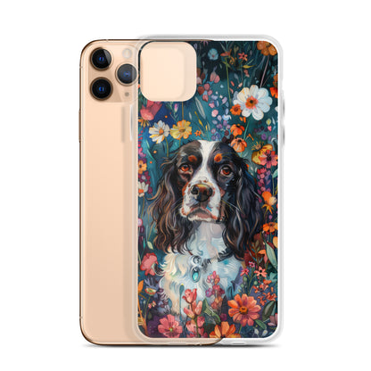 iPhone Case Watercolor English Springer Spaniel with Colorful Flowers