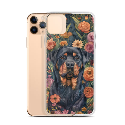 iPhone Case Watercolor Rottweiler with Colorful Flowers
