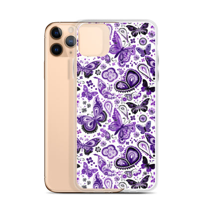iPhone Case White and Purple Butterfly Paisley
