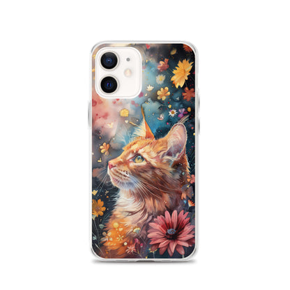 iPhone Case: Watercolor Orange Tabby Cat with Colorful Flowers