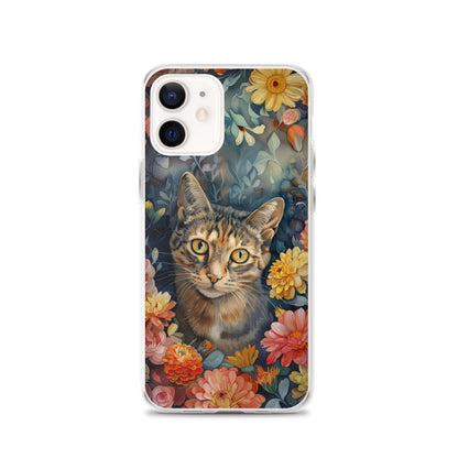 iPhone Case Watercolor Tabby Cat with Colorful Flowers