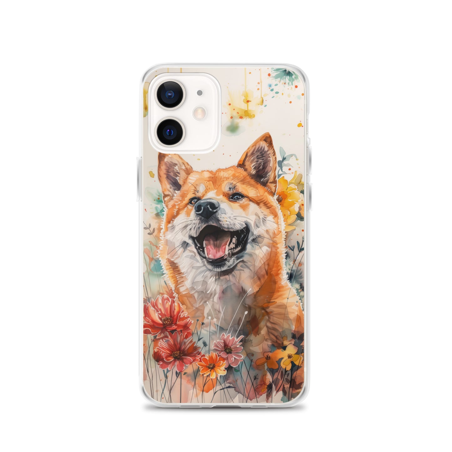 iPhone Case Colorful Watercolor Shiba Inu with Flowers