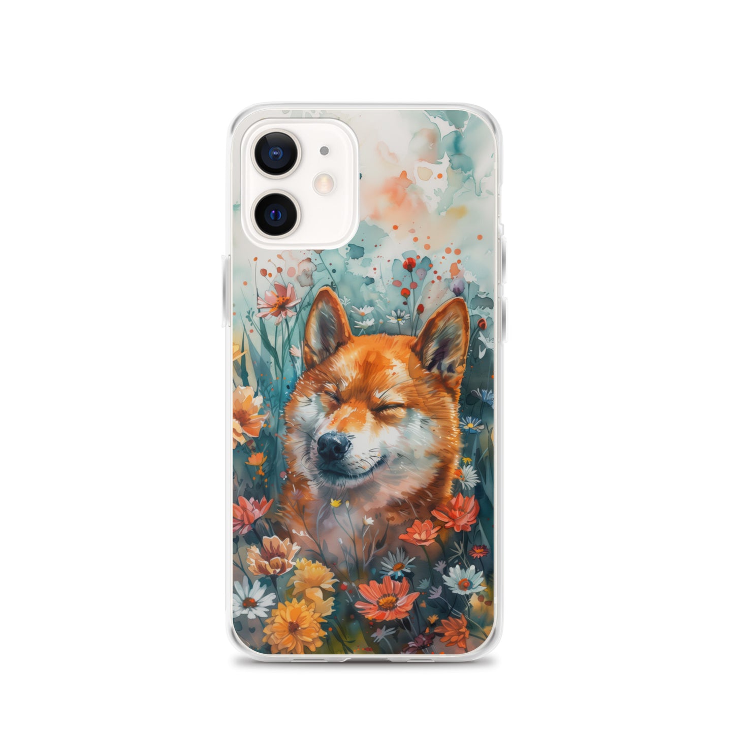 iPhone Case Watercolor Shiba Inu with Colorful Flowers