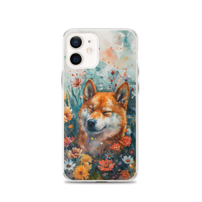 iPhone Case Watercolor Shiba Inu with Colorful Flowers