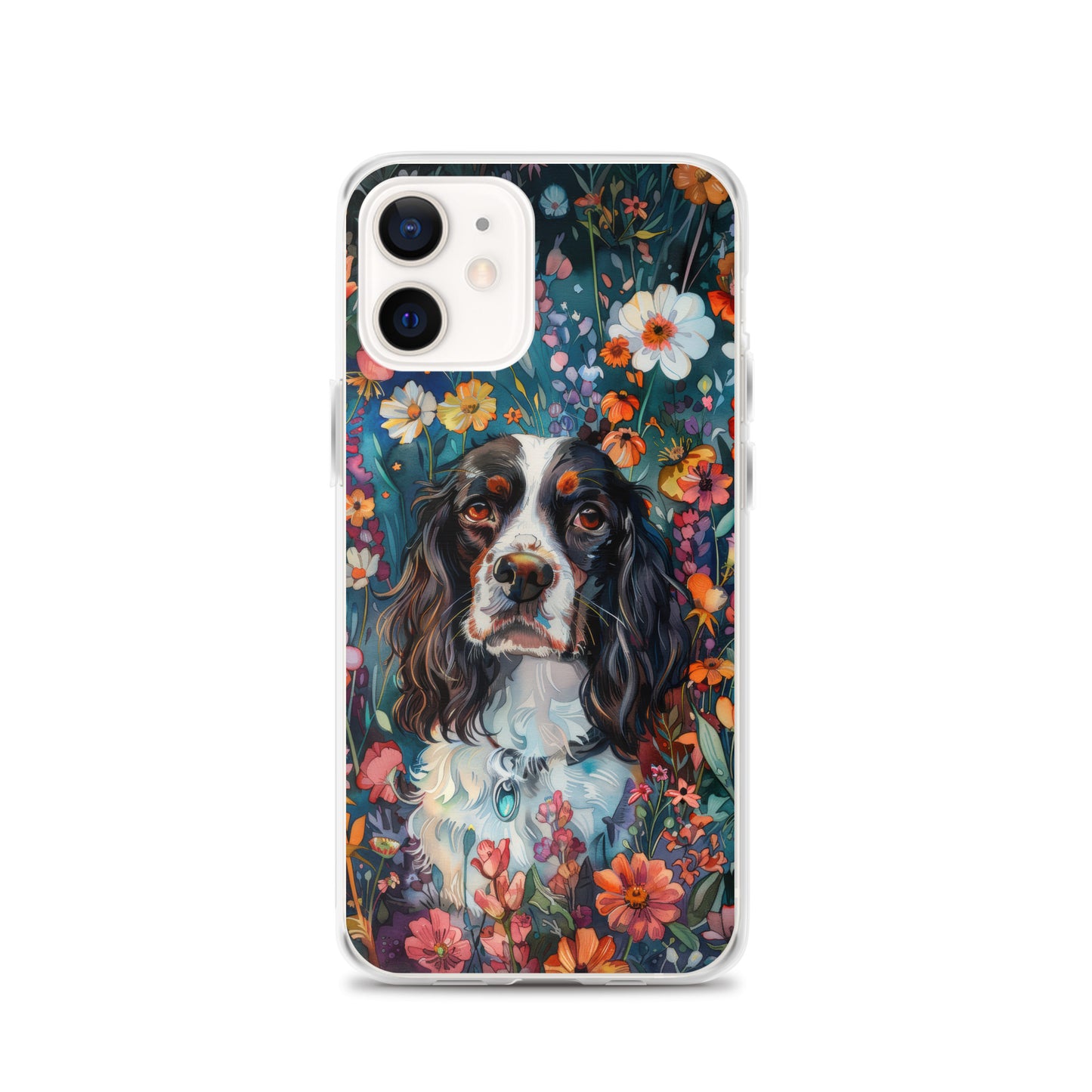 iPhone Case Watercolor English Springer Spaniel with Colorful Flowers
