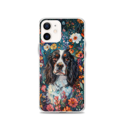 iPhone Case Watercolor English Springer Spaniel with Colorful Flowers