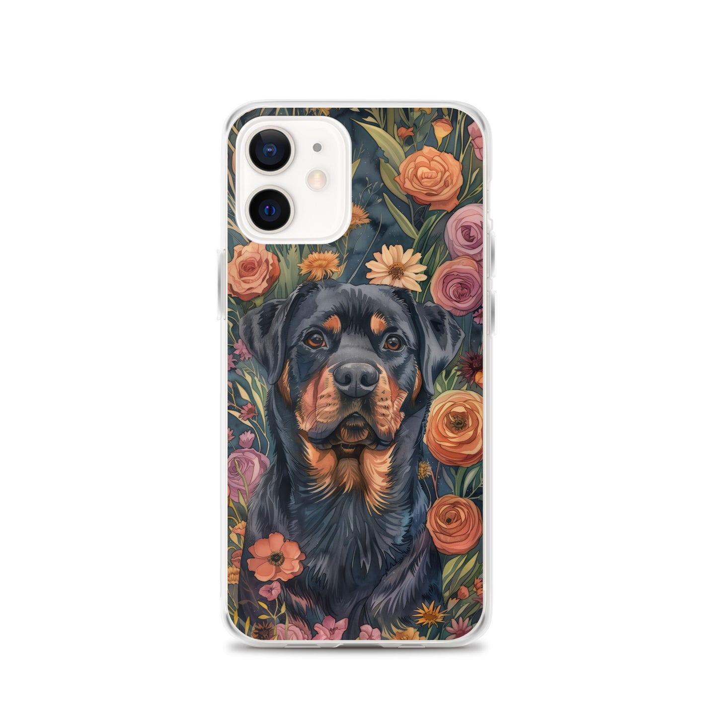 iPhone Case Watercolor Rottweiler with Colorful Flowers