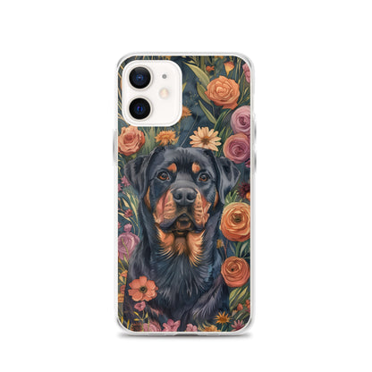 iPhone Case Watercolor Rottweiler with Colorful Flowers