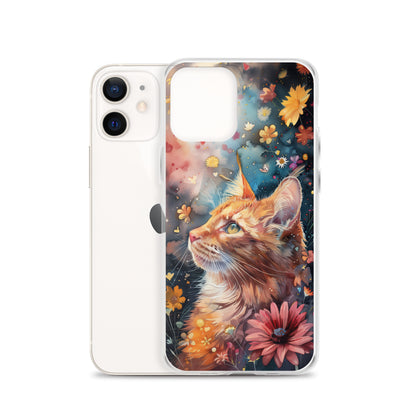 iPhone Case: Watercolor Orange Tabby Cat with Colorful Flowers