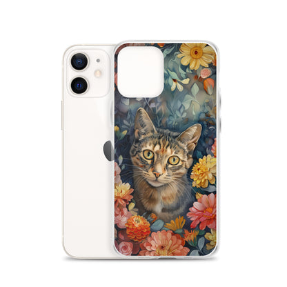 iPhone Case Watercolor Tabby Cat with Colorful Flowers