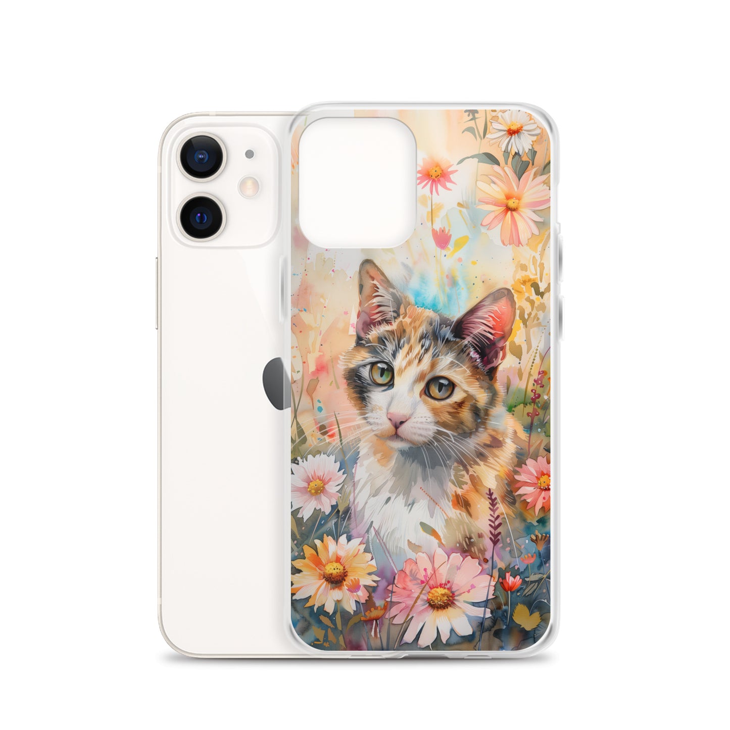 iPhone Case Watercolor Calico Cat with Colorful Flowers