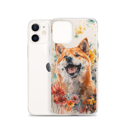 iPhone Case Colorful Watercolor Shiba Inu with Flowers