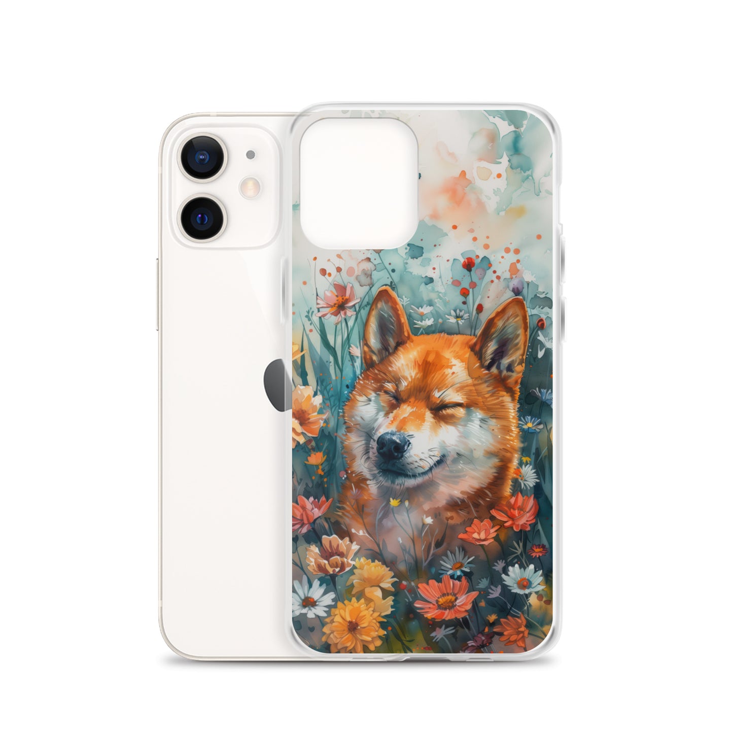 iPhone Case Watercolor Shiba Inu with Colorful Flowers