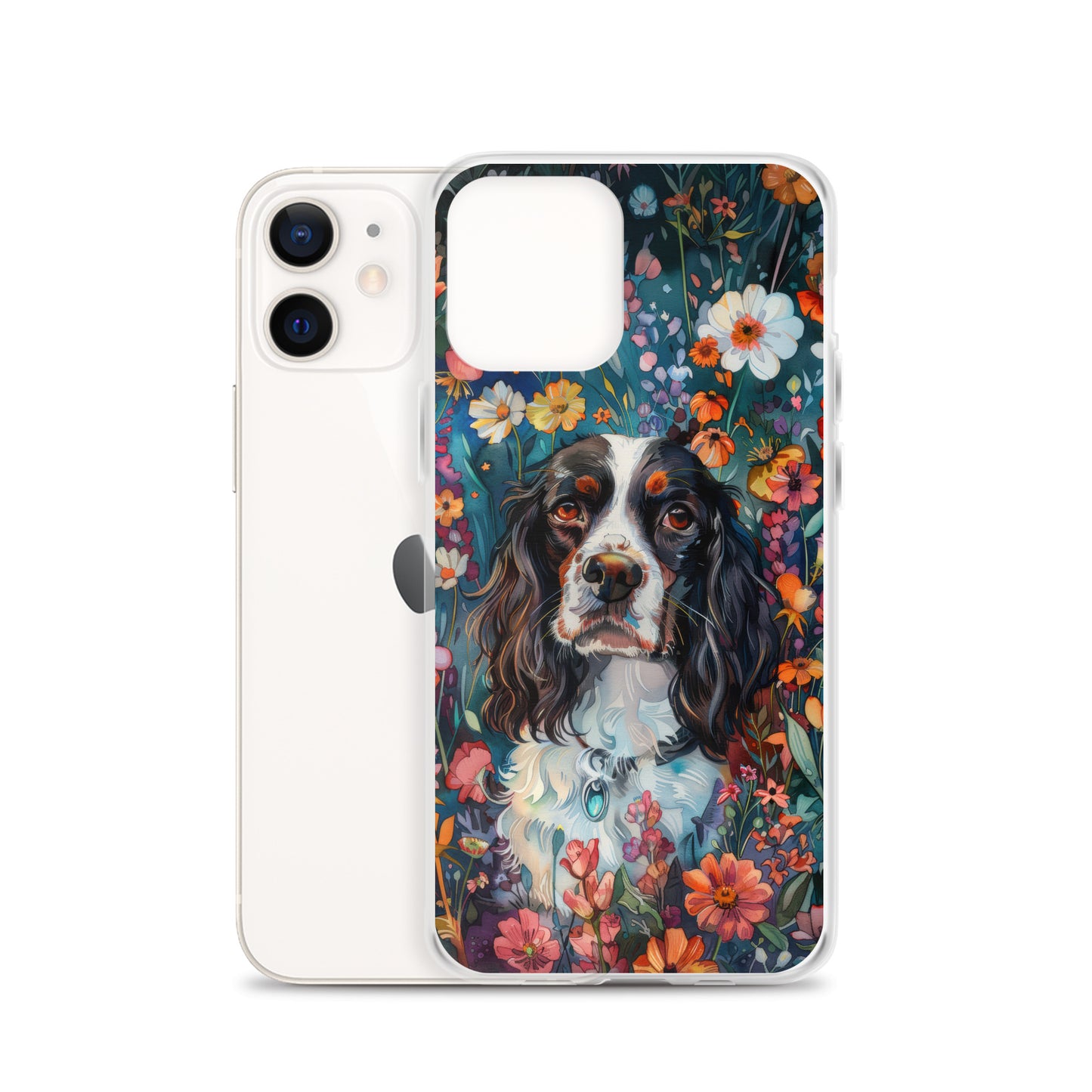 iPhone Case Watercolor English Springer Spaniel with Colorful Flowers