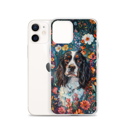 iPhone Case Watercolor English Springer Spaniel with Colorful Flowers