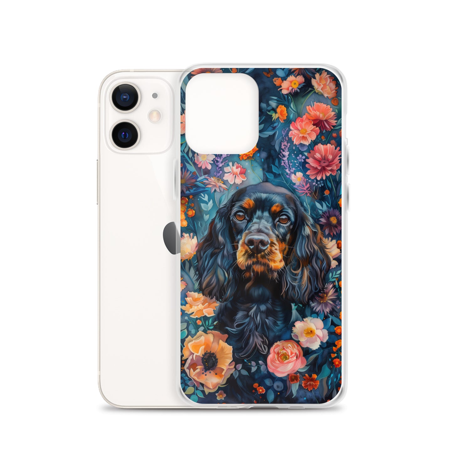iPhone Case Watercolor Cocker Spaniel with Colorful Flowers