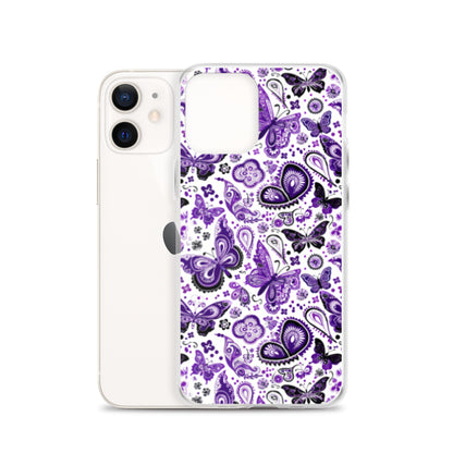 iPhone Case White and Purple Butterfly Paisley