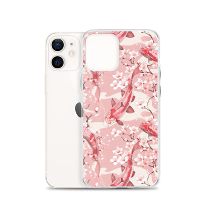 iPhone Case Pink Japanese Koi Fish and Cherry Blossoms