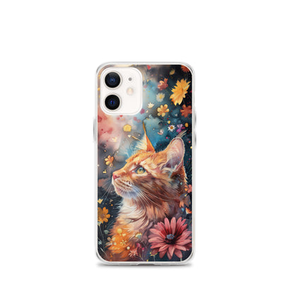 iPhone Case: Watercolor Orange Tabby Cat with Colorful Flowers