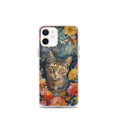 iPhone Case Watercolor Tabby Cat with Colorful Flowers