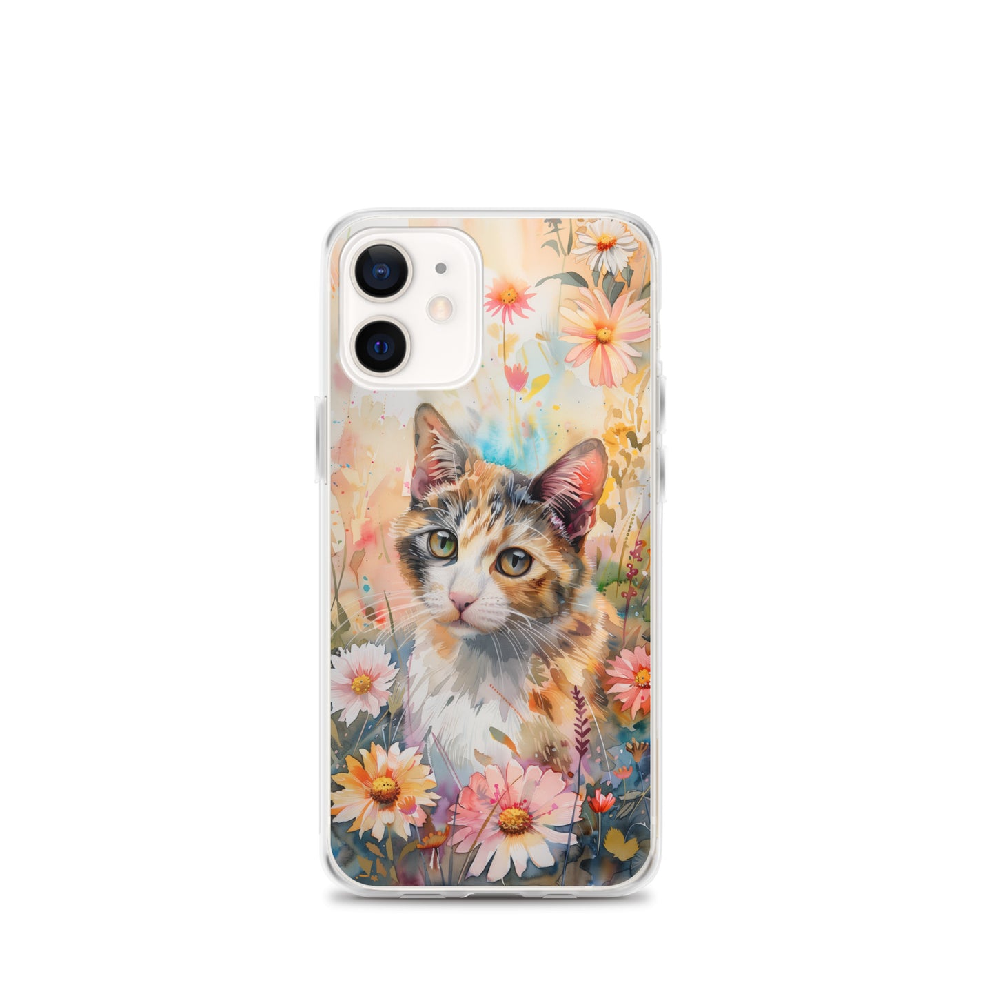 iPhone Case Watercolor Calico Cat with Colorful Flowers