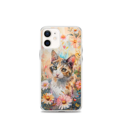 iPhone Case Watercolor Calico Cat with Colorful Flowers