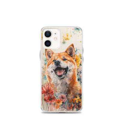 iPhone Case Colorful Watercolor Shiba Inu with Flowers